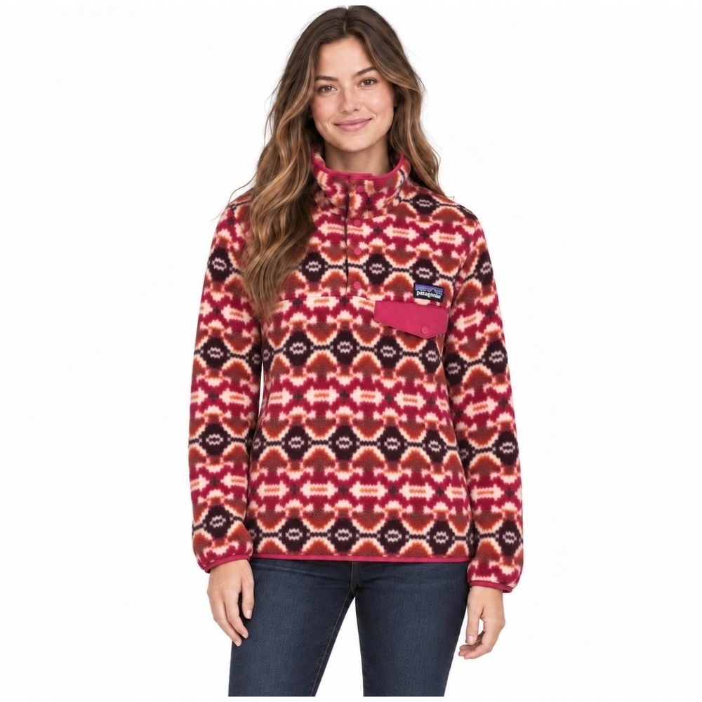 Patagonia Synchilla Fleece Pullover Women XS Pink Orange Geometric Snap-T Jacket